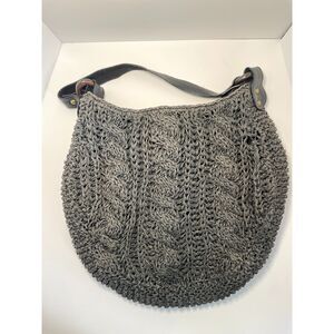 Vintage GAP‎ Boho Hobo Shoulder Bag Purse Black Gray Woven 100% Paper 2001